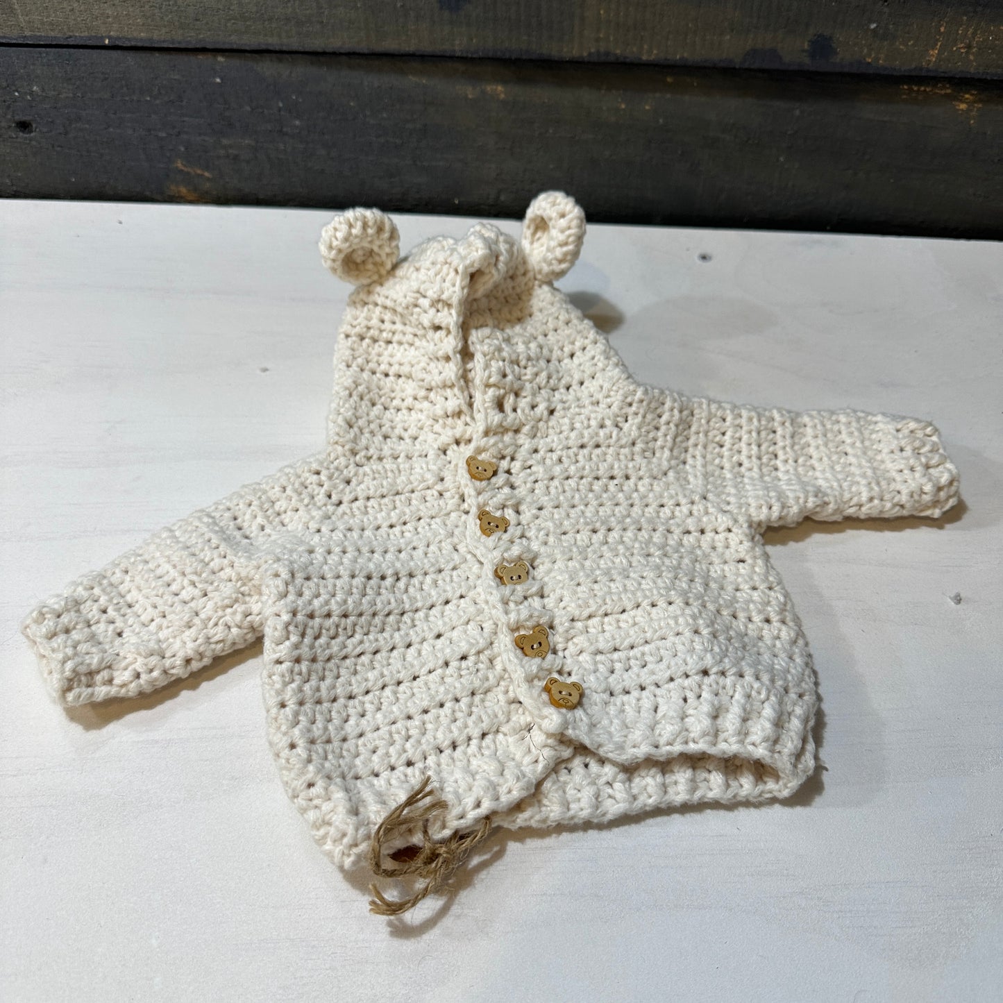 Hand-Crocheted Teddy Bear Baby Sweater (0–4M)