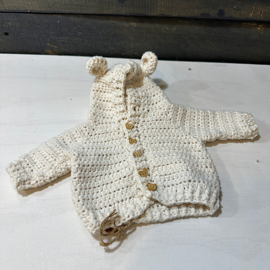 Hand-Crocheted Teddy Bear Baby Sweater (0–4M)