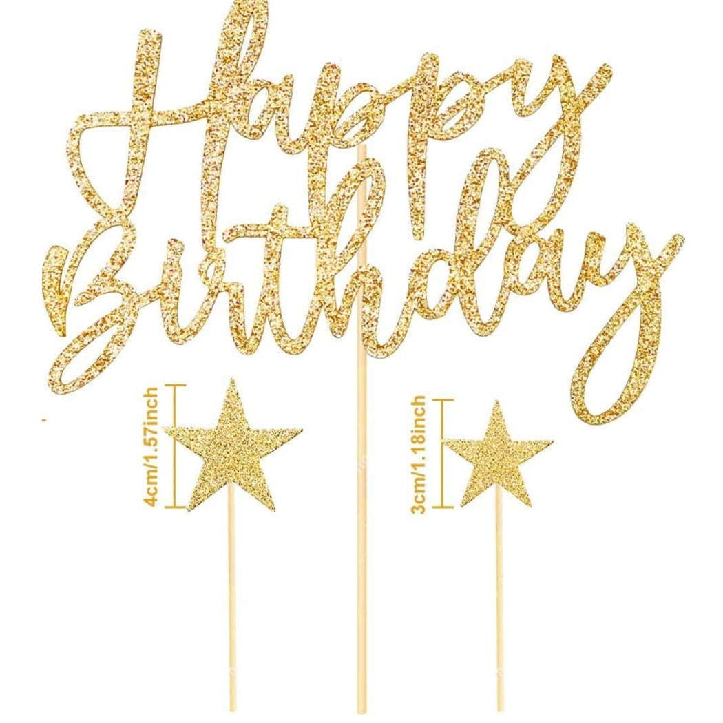 Happy Birthday Cake Topper with Stars