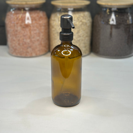 Amber Glass Bottle with Stainless Steel Pump – 500ml