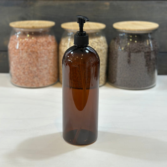 Amber Plastic Pump Bottle – 1000ml