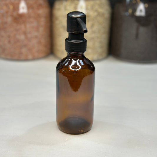 Amber Glass Bottle with Stainless Steel Pump – 250ml