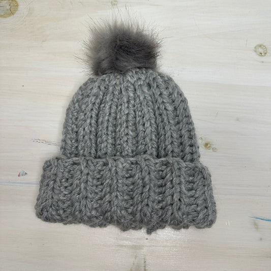 Vintage Grey Ribbed Pom Beanie — Child Size