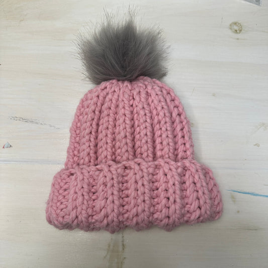 Pink Blossom Ribbed Pom Beanie — Child Size