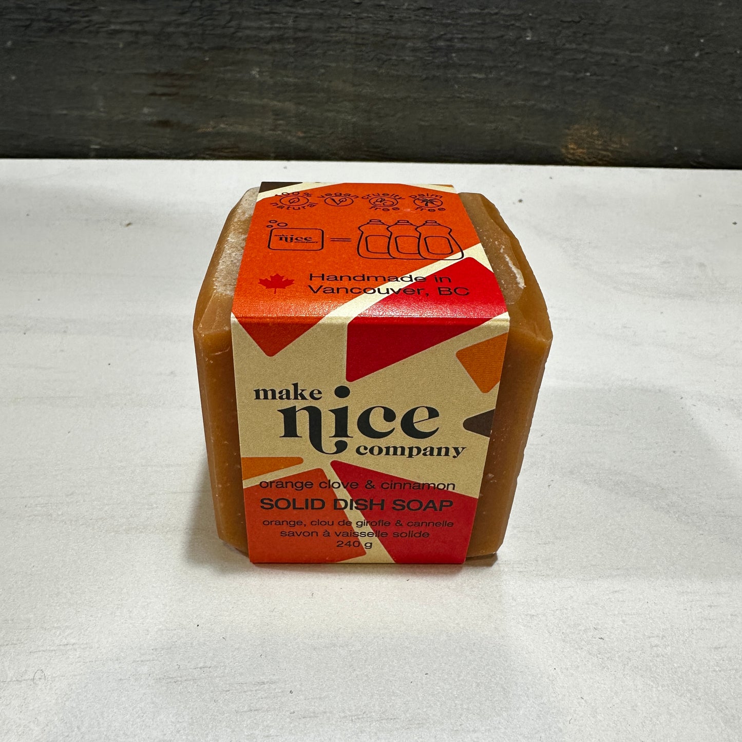 MAKE NICE COMPANY – ORANGE CLOVE + CINNAMON SOLID DISH SOAP (LIMITED EDITION)